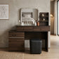 Isabelle Walnut Dressing Table Set with Mirror, Shelves & Stool Grandeur Furnishings