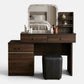 Isabelle Walnut Dressing Table Set with Mirror, Shelves & Stool Grandeur Furnishings
