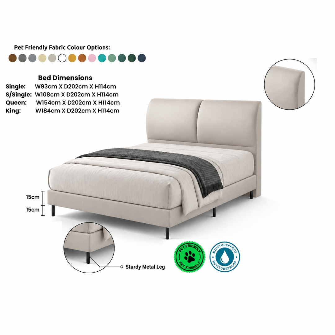 Modern Cushion Headboard Bed Frame | High Metal Legs Grandeur Furnishings