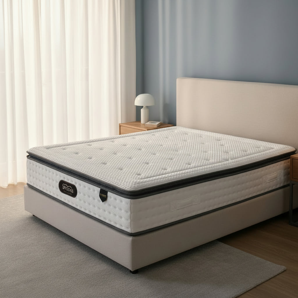 Snoova Prestige Natural Latex Pillow Top Mattress - Cooling Ice Silk Fabric & 7-Zone Pocket Springs Grandeur Furnishings