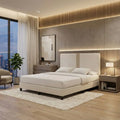 Cream Calden bed with two-tone headboard in a bedroom