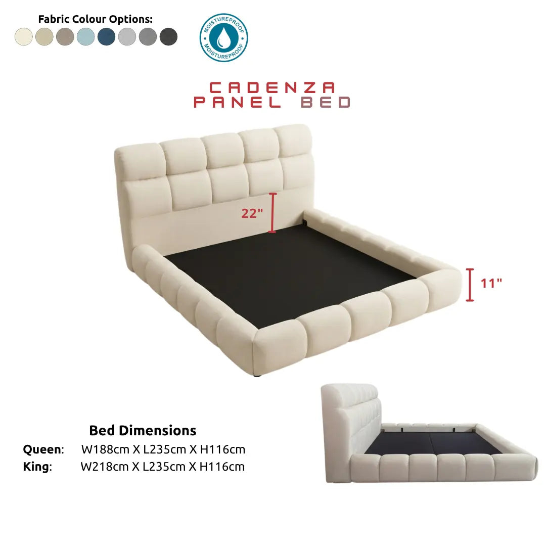 Cadenza Premium Fabric Panel Bed Frame | Modern Luxury Bedroom | Queen/King Size Bed Grandeur Furnishings