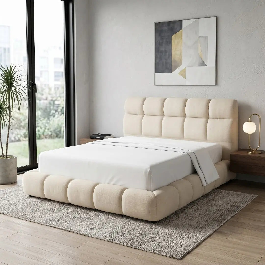 Cadenza Premium Fabric Panel Bed Frame | Modern Luxury Bedroom | Queen/King Size Bed Grandeur Furnishings