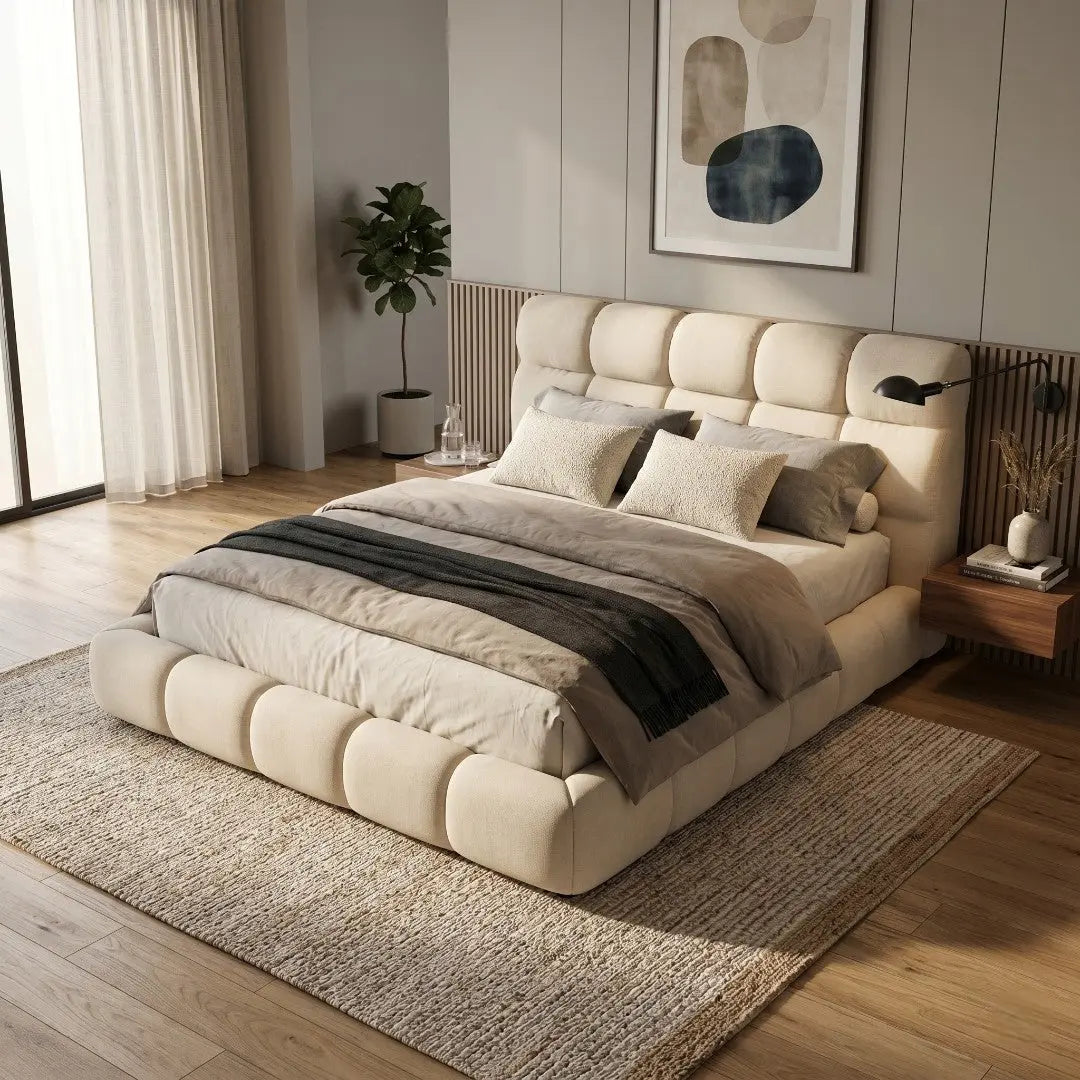 Cadenza Premium Fabric Panel Bed Frame | Modern Luxury Bedroom | Queen/King Size Bed Grandeur Furnishings