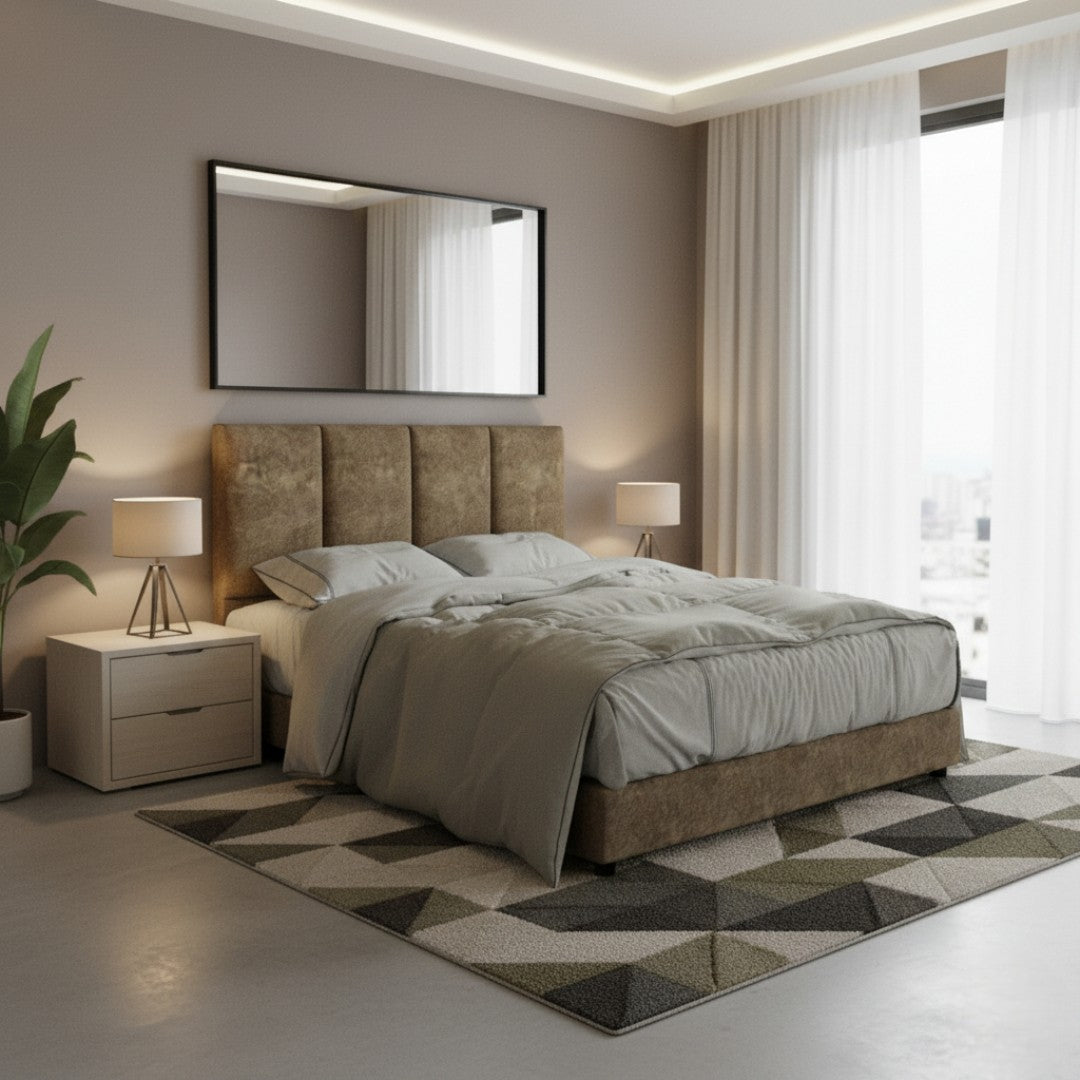 Modern Fabric Upholstered Bed Frame with Padded Vertical Panel Headboard