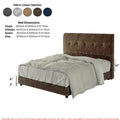 Brown tufted bed with colour options and dimensions