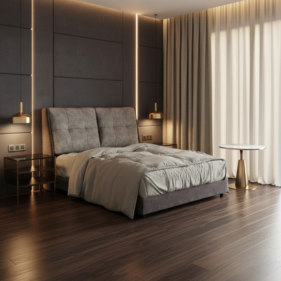 Modern Upholstered Bed Frame with Plush Tufted Headboard