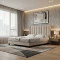 Light grey Seraph bed in a bright bedroom