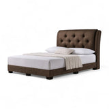 Brown Mirevo upholstered bed with tall button-tufted wingback headboard