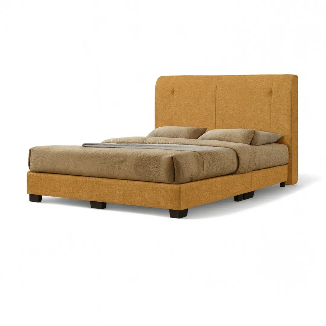 Ochre Restino upholstered bed with curved headboard and button accents