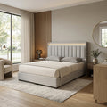 Grey Vessa bed with illuminated headboard in a bright bedroom