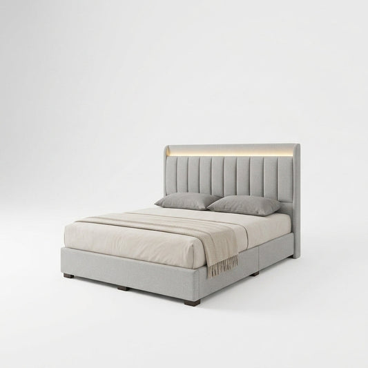 Vessa Upholstered Divan Bed Frame with LED Headboard Grandeur Furnishings