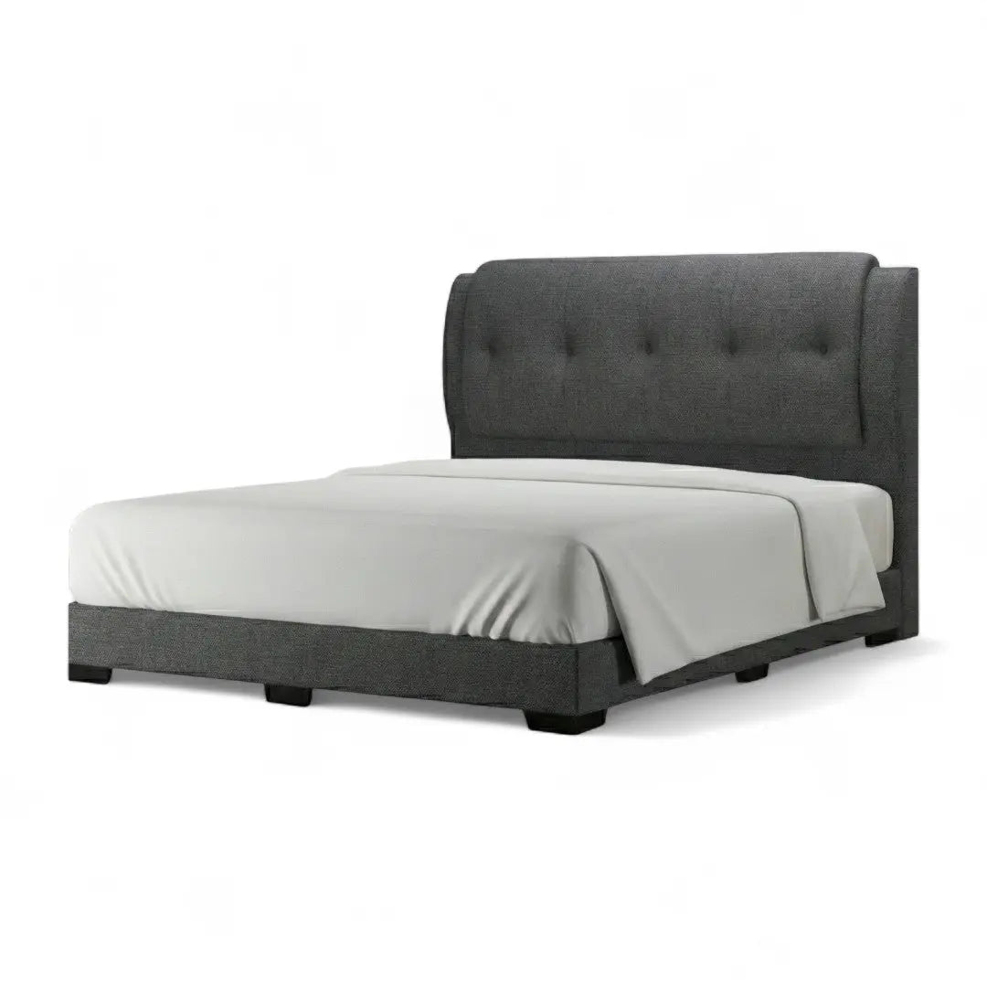 Dark grey Trivian upholstered bed with tufted wingback headboard