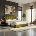 Olive green Velaris bed in a bedroom