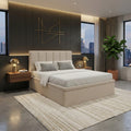 Cream Solvaré bed in a softly lit bedroom