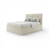 Cream Solvaré upholstered bed with vertical-channel headboard