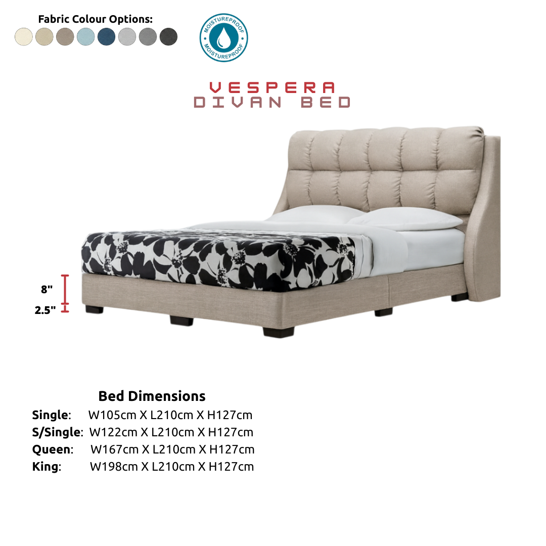 Vespera Fabric Bed Frame with Wingback Cushion Headboard