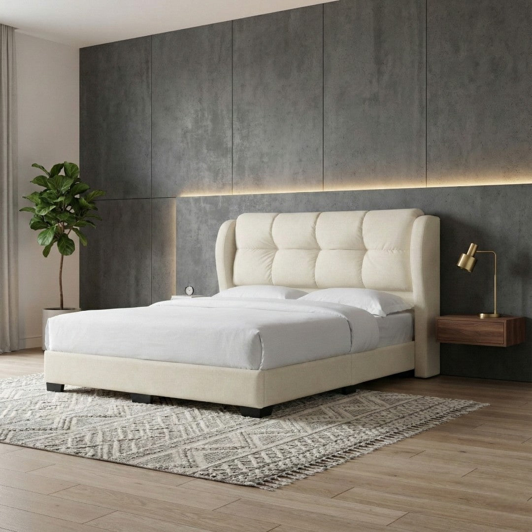 Tranquil Luxury Fabric Divan Bed Frame | High Winged Cushion Headboard