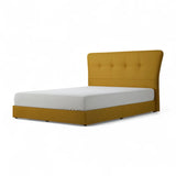 Mustard Solara upholstered bed with button-tufted headboard