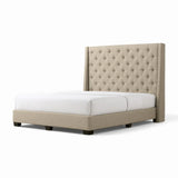 Beige Aurette bed with tall diamond-tufted wingback headboard