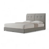 Grey Vellin upholstered bed with button-tufted headboard