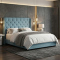 Blue Calista bed in a softly lit bedroom