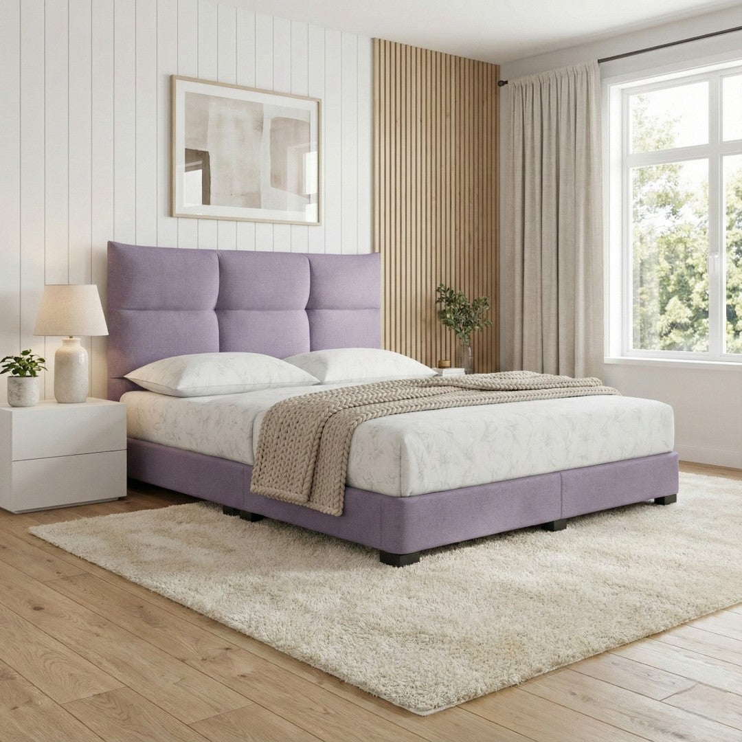 Novessa Modern Designer Bed Frame | Moisture-Proof Fabric Divan Base | Minimalist Headboard