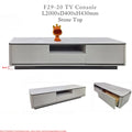 Grey Regale TV console with open shelf, drawer inset and dimensions