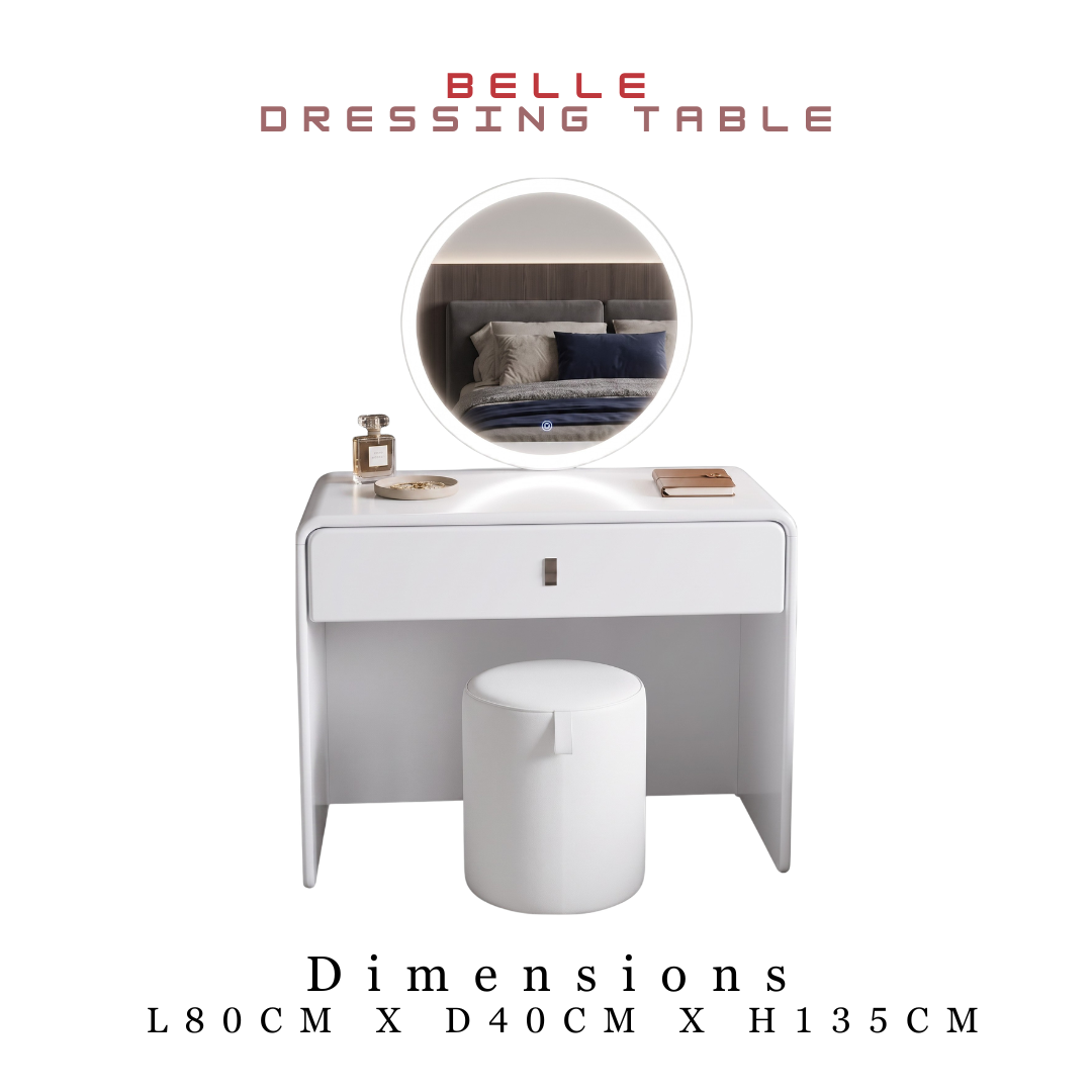 BELLE Modern White Dressing Table Set with LED Mirror & Stool Grandeur Furnishings
