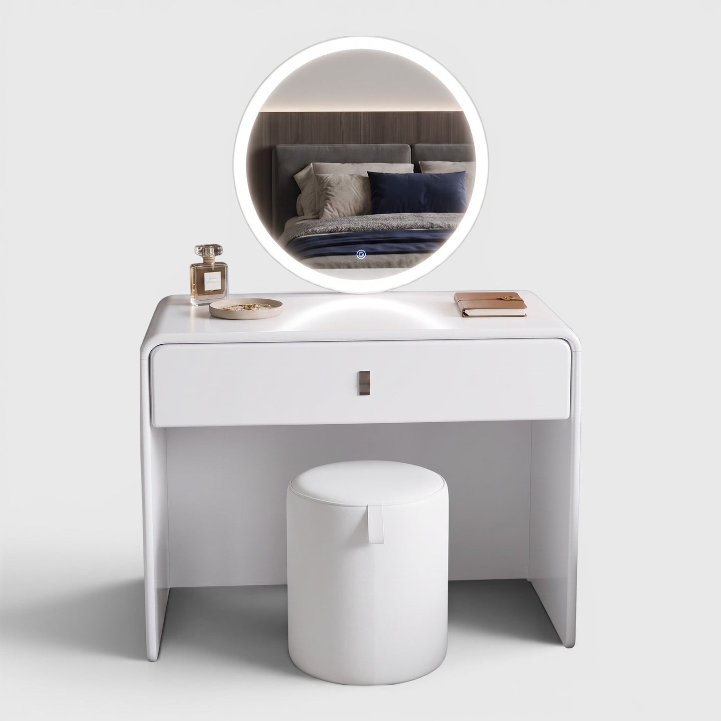 BELLE Modern White Dressing Table Set with LED Mirror & Stool Grandeur Furnishings