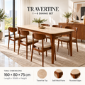 Valenza Travertine Top & Solid Wood Dining Set Grandeur Furnishings
