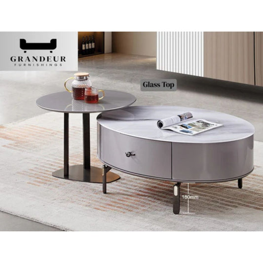 Glass-Top Coffee Table with Sleek Oval Design