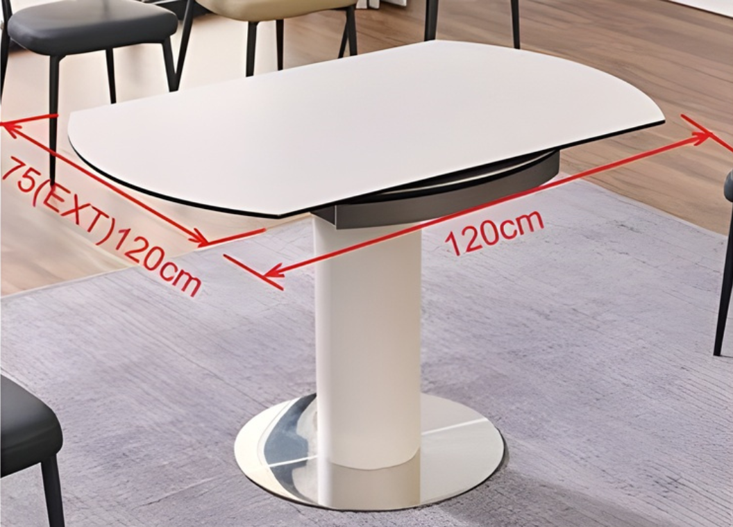 Modern Round Extendable Sintered Stone Top Dining Table Set with Sleek Chairs 1+6