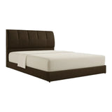 Dark brown Meridian upholstered bed with vertical stitched headboard