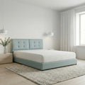 Pale blue Novelle bed in a bright bedroom
