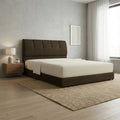 Dark brown Meridian bed beside a window