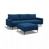 Blue Tivoli sofa with matching ottoman and slim black legs