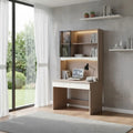 Modern Study Desk | Computer Workstation with Glass Cabinet, Bookshelves & 2 Drawers Grandeur Furnishings
