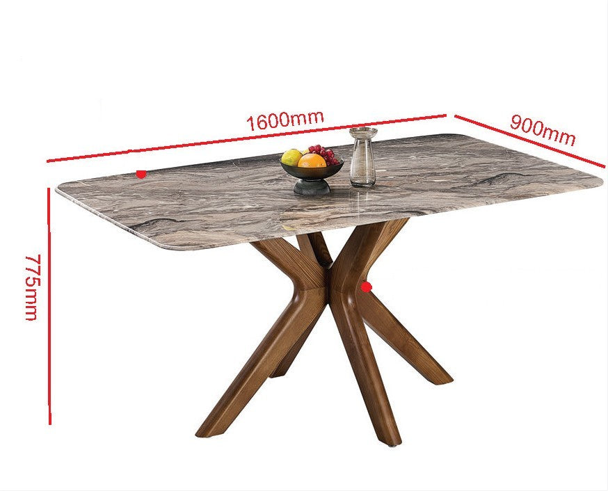 Elegant Marble Dining Table Set with Ash Wood Base & Armchairs 1+4