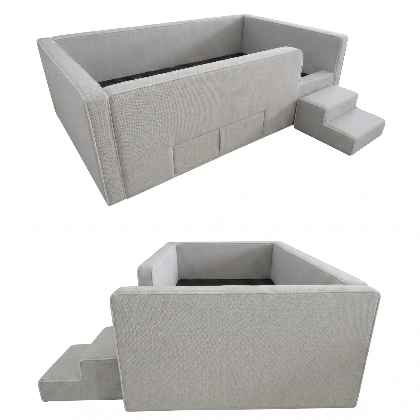 Caelia Daybed w/ Enclosed Frame & Steps | | Luxury Upholstered Kids Bed | Storage Drawer Grandeur Furnishings