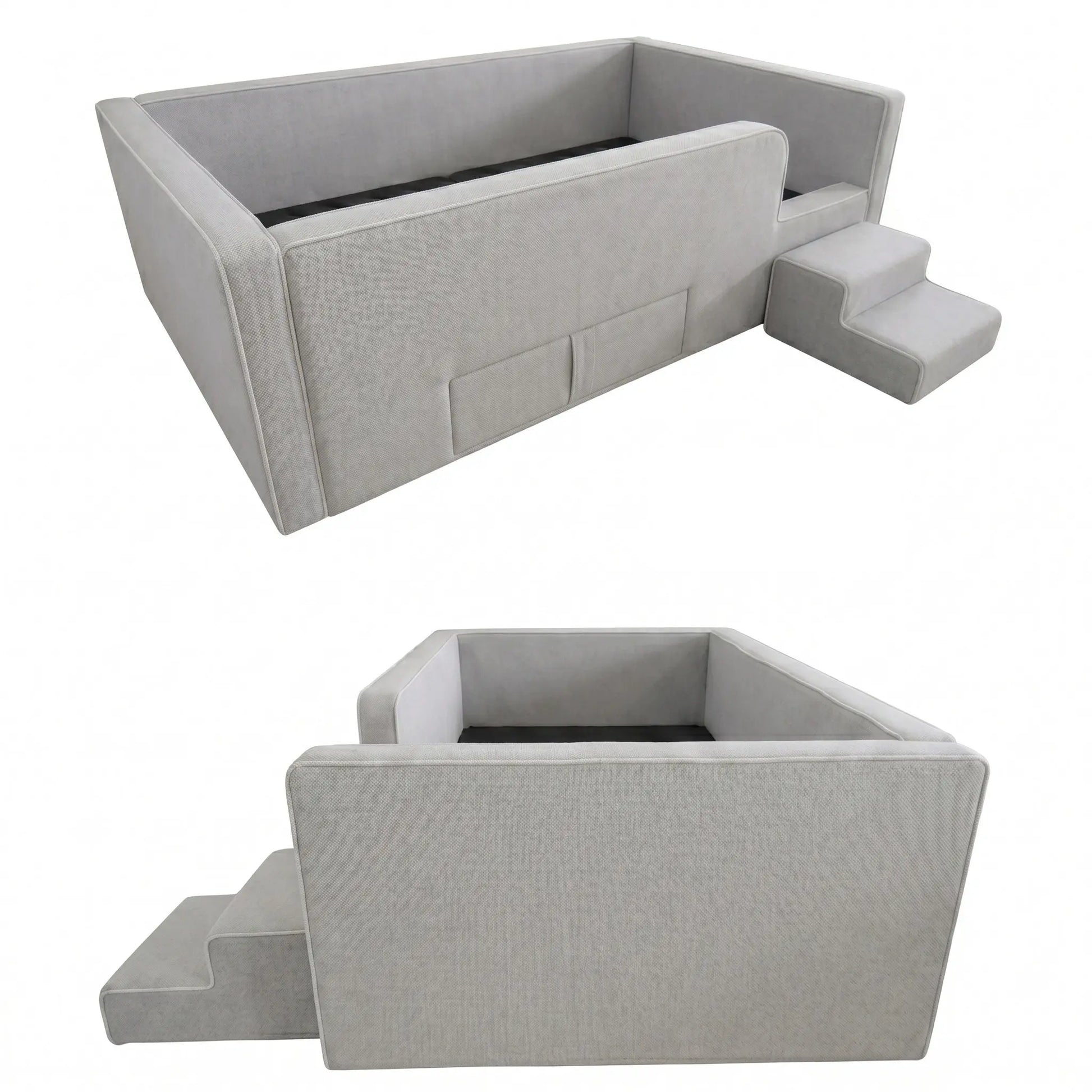 Caelia Daybed w/ Enclosed Frame & Steps | | Luxury Upholstered Kids Bed | Storage Drawer Grandeur Furnishings