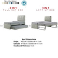 Soluxe guest bed pull-out and raised-trundle configurations with dimensions