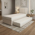 Cream Averra guest bed with trundle extended beside a bedside table