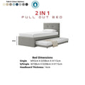 Grey Monti pull-out bed with colour options and dimensions